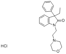 1,3-Dihydro-3-ethyl-1-(2-(4-morpholinyl)ethyl)-3-phenyl-2H-indol-2-one  monohydrochloride 结构式