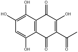 2-アセチル-3,5,6,8-テトラヒドロキシ-1,4-ナフトキノン 化学構造式
