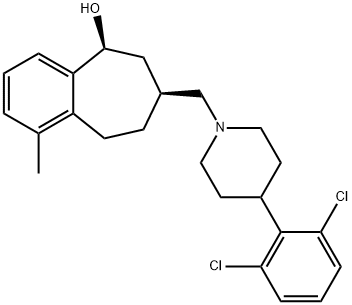 7-[[4-(2,6-Dichlorophenyl)-1-piperidinyl]methyl]-6,7,8,9-tetrahydro-1-methyl-5H-benzocyclohepten-5-olhydrochloride Struktur