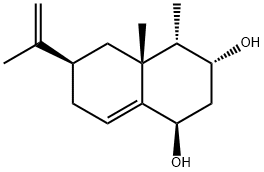 (3R)-1,2,3,4,4a,5,6,7-オクタヒドロ-3β-ヒドロキシ-4β,4aα-ジメチル-6α-(1-メチルエテニル)ナフタレン-1-オン 化学構造式