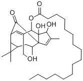 1H-2,8a-Methanocyclopenta(a)cyclopropa(e)cyclodecen-11-one, 2,5,5a,6,9 ,10,10a,1a-octahydro-4-hydroxymethyl-1,1,7,9-tetramethyl-5,5a,6-trihyd roxy-, 5-hexadecanoate Struktur