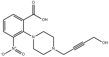 2-[4-(4-HYDROXYBUT-2-YNYL)PIPERAZIN-1-YL]-3-NITROBENZOIC ACID 化学構造式