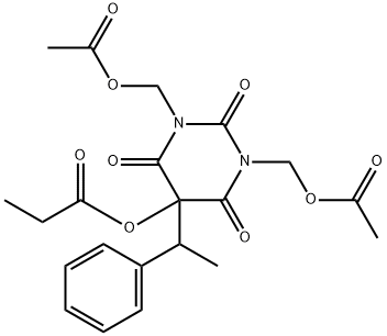 2,4,6(1H,3H,5H)-Pyrimidinetrione, 1,3-bis((acetyloxy)methyl)-5-(1-oxop ropoxy)-5-(1-phenylethyl)- Structure