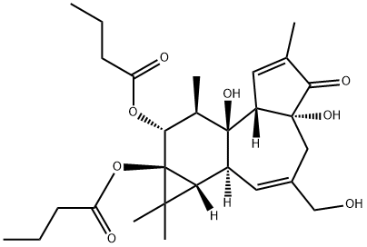 (1aR)-1,1aα,1bβ,4,4a,7aα,7b,8,9,9a-デカヒドロ-5-オキソ-3-(ヒドロキシメチル)-1,1,6,8α-テトラメチル-5H-シクロプロパ[3,4]ベンゾ[1,2-e]アズレン-4aα,7bα,9β,9aα-テトラオール9,9a-ジブチラート 化学構造式