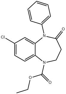 7-クロロ-4-オキソ-5-フェニル-2,3,4,5-テトラヒドロ-1H-1,5-ベンゾジアゼピン-1-カルボン酸エチル 化学構造式