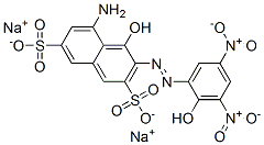 disodium 5-amino-4-hydroxy-3-[(2-hydroxy-3,5-dinitrophenyl)azo]naphthalene-2,7-disulphonate Struktur