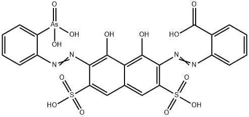 6-(2-アルソノフェニルアゾ)-3-(2-カルボキシフェニルアゾ)-4,5-ジヒドロキシナフタレン-2,7-ジスルホン酸 化学構造式