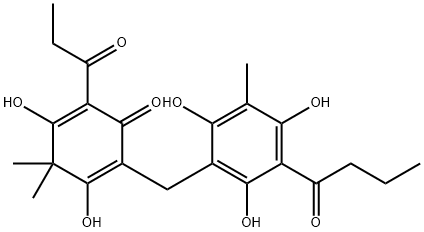 3,5-Dihydroxy-4,4-dimethyl-2-(1-oxopropyl)-6-[[2,4,6-trihydroxy-3-methyl-5-(1-oxobutyl)phenyl]methyl]-2,5-cyclohexadien-1-one,3773-25-9,结构式