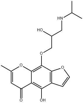 4-ヒドロキシ-9-[2-ヒドロキシ-3-(イソプロピルアミノ)プロピルオキシ]-7-メチル-5H-フロ[3,2-g][1]ベンゾピラン-5-オン 化学構造式