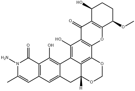 (1S)-13-アミノ-3,4,8aβ,13-テトラヒドロ-1β,15,16-トリヒドロキシ-4β-メトキシ-12-メチル-1H-キサンテノ[4',3',2':4,5][1,3]ベンゾジオキシノ[7,6-g]イソキノリン-14,17(2H,9H)-ジオン 化学構造式