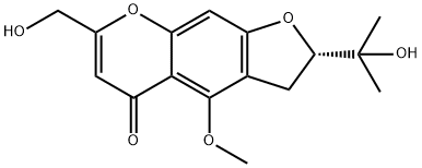 (S)-2,3-ジヒドロ-7-(ヒドロキシメチル)-2-(1-ヒドロキシ-1-メチルエチル)-4-メトキシ-5H-フロ[3,2-g][1]ベンゾピラン-5-オン 化学構造式