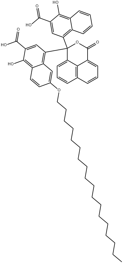 4-[1-(3-カルボキシ-4-ヒドロキシナフタレン-1-イル)-3-オキソ-1H,3H-ナフト[1,8-cd]ピラン-1-イル]-1-ヒドロキシ-6-(オクタデシルオキシ)-2-ナフタレンカルボン酸 化学構造式