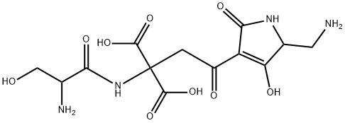 Propanedioic acid, ((2-amino-3-hydroxy-1-oxopropyl)amino)(2-(5-(aminom ethyl)-2,5-dihydro-4-hydroxy-2-oxo-1H-pyrrol-3-yl)-2-oxoethyl)- Structure