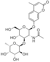 4-Methylumbelliferyl 2-Acetamido-2-deoxy-3-O-(a-L-fucopyranosyl)-b-D-glucopyranoside 化学構造式