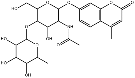4-Methylumbelliferyl 2-Acetamido-2-deoxy-4-O-(a-L-fucopyranosyl)-b-D-glucopyranoside 化学構造式