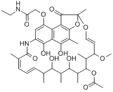 Acetamide, 2-((1,2-dihydro-5,6,17,19,21-pentahydroxy-23-methoxy-2,4,12 ,16,18,20,22-heptamethyl-1,11-dioxo-2,7-(epoxypentadeca(1,11,13)trieni mino)naphtho(2,1-b)furan-9-yl)oxy)-N-ethyl-, 21-acetate,38327-40-1,结构式