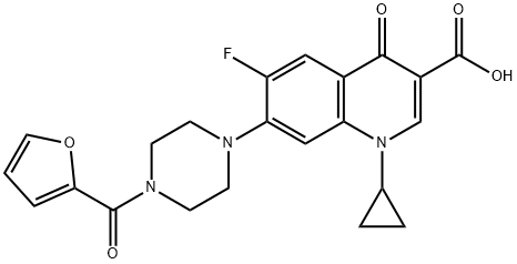 3-Quinolinecarboxylic acid, 1-cyclopropyl-6-fluoro-7-[4-(2-furanylcarbonyl)-1-piperazinyl]-1,4-dihydro-4-oxo-,383902-78-1,结构式