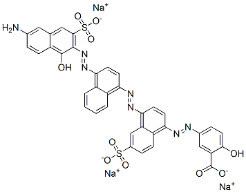 5-[[4-[[4-[(6-アミノ-1-ヒドロキシ-3-スルホナフタレン-2-イル)アゾ]ナフタレン-1-イル]アゾ]-6-スルホナフタレン-1-イル]アゾ]-2-ヒドロキシ安息香酸三ナトリウム 化学構造式