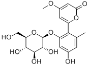 6-[2-(β-D-グルコピラノシルオキシ)-4-ヒドロキシ-6-メチルフェニル]-4-メトキシ-2H-ピラン-2-オン 化学構造式