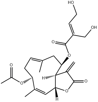 (E)-4-Hydroxy-2-hydroxymethyl-2-butenoic acid (3aR,4R,6E,9S,10Z,11aR)-9-acetoxy-2,3,3a,4,5,8,9,11a-octahydro-6,10-dimethyl-3-methylene-2-oxocyclodeca[b]furan-4-yl ester Structure