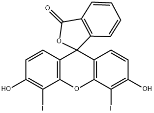 3,6-ジヒドロキシ-4,5-ジヨードスピロ[9H-キサンテン-9,1'(3'H)-イソベンゾフラン]-3'-オン 化学構造式