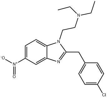 2-[(4-クロロフェニル)メチル]-N,N-ジエチル-5-ニトロ-1H-ベンゾイミダゾール-1-エタンアミン 化学構造式