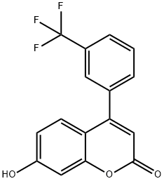 7-ヒドロキシ-4-(3-トリフルオロメチルフェニル)クマリン 化学構造式