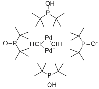 DIHYDROGEN DI-MU-CHLOROTETRAKIS(DI-T-BUTYLPHOSPHINITO-KP)DIPALLADATE(2-) Struktur
