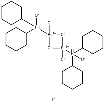 DIHYDROGEN DI-MU-CHLORODICHLOROBIS(DICYCLOHEXYLPHOPHINITO-KP)DIPALLADATE(2-),386706-35-0,结构式