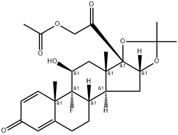 21-(アセチルオキシ)-9-フルオロ-11β-ヒドロキシ-16α,17-[(1-メチルエチリデン)ビス(オキシ)]プレグナ-1,4-ジエン-3,20-ジオン 化学構造式