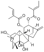 (14S,20R)-4,21-Dimethyl-16-methylene-14,20-cycloveatchane-2α,5,6α,11α,12α-pentol 11,12-bis[(E)-2-methyl-2-butenoate] Structure