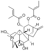 (14S,20R)-4,21-ジメチル-16-メチレン-14,20-シクロベアトカン-2α,5,6α,11α,12α-ペンタオール11,12-ビス[(E)-2-メチル-2-ブテノアート] 化学構造式