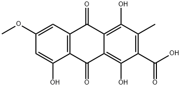 9,10-ジヒドロ-1,4,8-トリヒドロキシ-6-メトキシ-3-メチル-9,10-ジオキソ-2-アントラセンカルボン酸 化学構造式