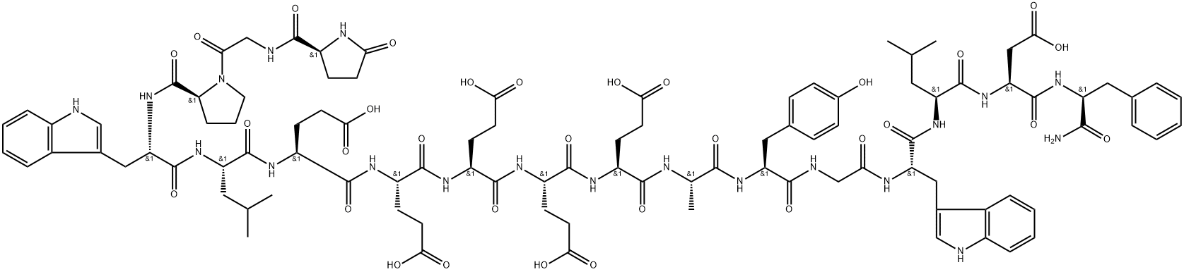 5-オキソ-L-Pro-Gly-L-Pro-L-Trp-L-Leu-L-Glu-L-Glu-L-Glu-L-Glu-L-Glu-L-Ala-L-Tyr-Gly-L-Trp-L-Leu-L-Asp-L-Phe-NH2 化学構造式