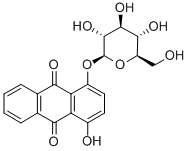4-ヒドロキシ-9,10-ジオキソ-9,10-ジヒドロアントラセン-1-イルβ-D-グルコピラノシド 化学構造式