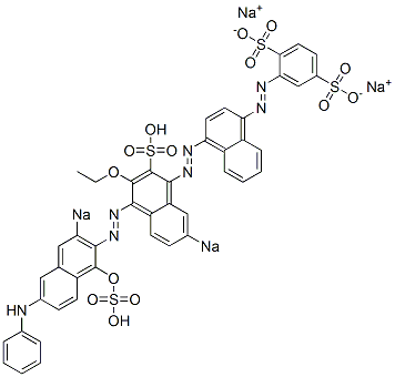 2-[[4-[[3-エトキシ-4-[(1-ヒドロキシ-6-フェニルアミノ-3-ソジオスルホ-2-ナフタレニル)アゾ]-7-ソジオスルホ-1-ナフタレニル]アゾ]-1-ナフタレニル]アゾ]ベンゼン-1,4-ジスルホン酸二ナトリウム 化学構造式