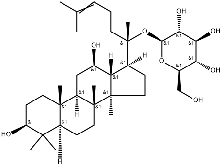 3β,12β-ジヒドロキシダンマラ-24-エン-20-イルβ-D-グルコピラノシド 化学構造式