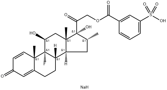 Pregna-1,4-diene-3,20-dione, 9-fluoro-11,17-dihydroxy-16-methyl-21-[(3-sulfobenzoyl)oxy]-, monosodium salt, (11beta,16alpha)- Structure