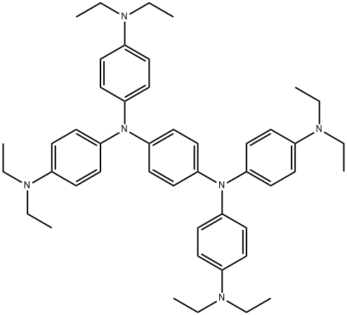 4,4',4'',4'''-(1,4-フェニレン)ビス(ニトリロ)テトラキス(N,N-ジエチルアニリン) 化学構造式
