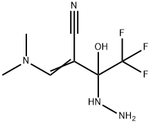 (E)-3-(dimethylamino)-2-(2,2,2-trifluoro-1-hydrazino-1-hydroxyethyl)-2-propenenitrile Struktur