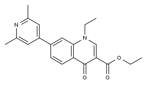 7-(2,6-ジメチル-4-ピリジニル)-1-エチル-1,4-ジヒドロ-4-オキソ-3-キノリンカルボン酸エチル 化学構造式