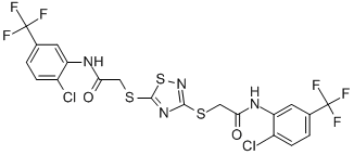 2-{[3-({2-[2-chloro-5-(trifluoromethyl)anilino]-2-oxoethyl}sulfanyl)-1,2,4-thiadiazol-5-yl]sulfanyl}-N-[2-chloro-5-(trifluoromethyl)phenyl]acetamide Struktur