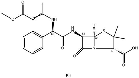 potassium [2S-[2alpha,5alpha,6beta(S*)]]-6-[[[(3-methoxy-1-methyl-3-oxoprop-1-enyl)amino]phenylacetyl]amino]-3,3-dimethyl-7-oxo-4-thia-1-azabicyclo[3.2.0]heptane-2-carboxylate Structure