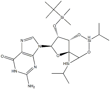 2'-O-(TERT-ブチルジメチルシリル)-3',5'-O-(ジ-TERT-ブチルシランジイル)グアノシン 化学構造式