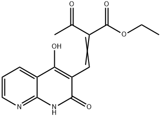 Butanoic acid, 2-[(1,2-dihydro-4-hydroxy-2-oxo-1,8-naphthyridin-3-yl)methylene]-3-oxo-, ethyl ester (9CI) 化学構造式