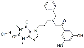 7-[3-[[2-(3,5-dihydroxyphenyl)-2-oxoethyl](phenylmethyl)amino]propyl]-3,7-dihydro-1,3-dimethyl-1H-purine-2,6-dione monohydrochloride Struktur