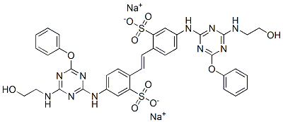 2,2'-(1,2-エテンジイル)ビス[5-[[4-[(2-ヒドロキシエチル)アミノ]-6-フェノキシ-1,3,5-トリアジン-2-イル]アミノ]ベンゼンスルホン酸]ジナトリウム 化学構造式
