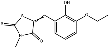 (5Z)-5-(3-エトキシ-2-ヒドロキシベンジリデン)-3-メチル-2-チオキソ-1,3-チアゾリジン-4-オン 化学構造式