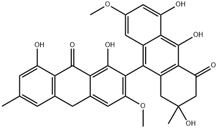 2',3'-Dihydro-1,2',5',8,10'-pentahydroxy-3,7'-dimethoxy-2',6-dimethyl[2,9'-bianthracene]-4',9(1'H,10H)-dione 结构式