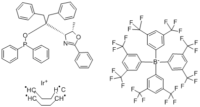 テトラキス(3,5‐ビス(トリフルオロメチル)フェニル)ほう酸1,5‐シクロオクタジエン{[ジベンジル((4S,5S)‐5‐メチル‐2‐フェニル‐4,5‐ジヒドロ‐4‐オキサゾリル)メチル]ジフェニルホスフィナイト ΚN:ΚP}イリジウム(I) 化学構造式